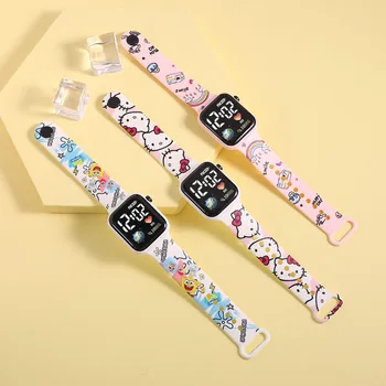 Hello Kitty Risanka Natisnjeni Gumb LED Električni Watch Najstnik Modno Osebnost Šiv Natisnjeni Kvadratnih Elektronski Watch